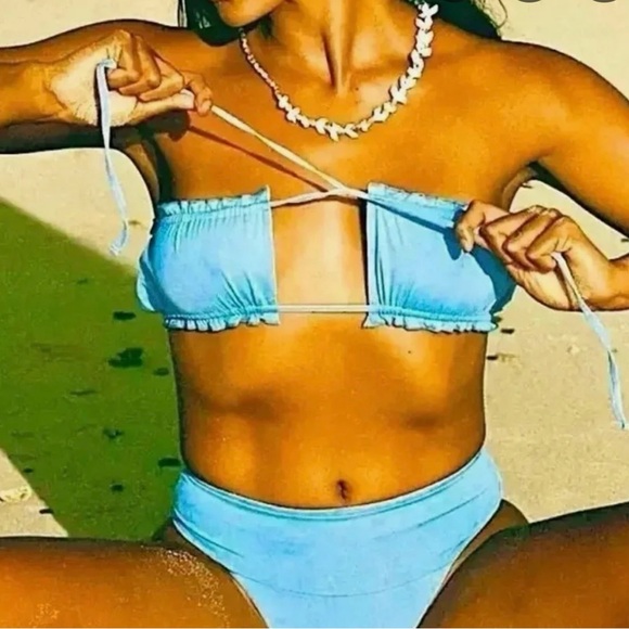 Free People Other - FREE PEOPLE x Toast Swim Ruffle (multi-versatile) Blue Bikini Top